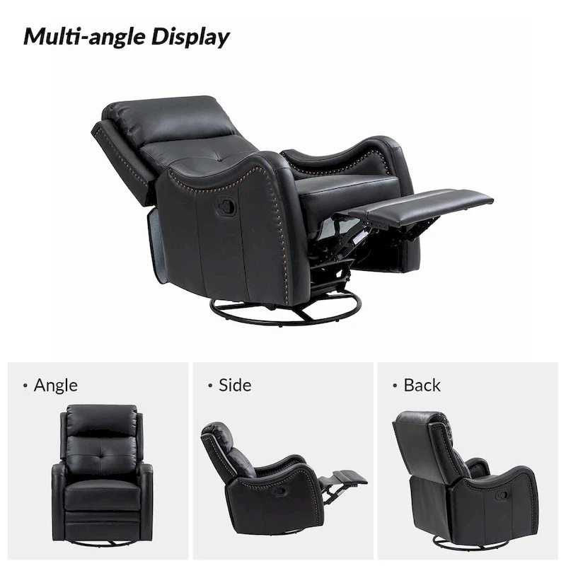 FrancoModern Genuine Leather Swivel Rocker Recliner with Nailhead Trims Sets of 2 by HULALA HOME