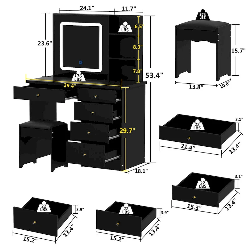 Makeup Vanity Set with 3 model Light & Stool