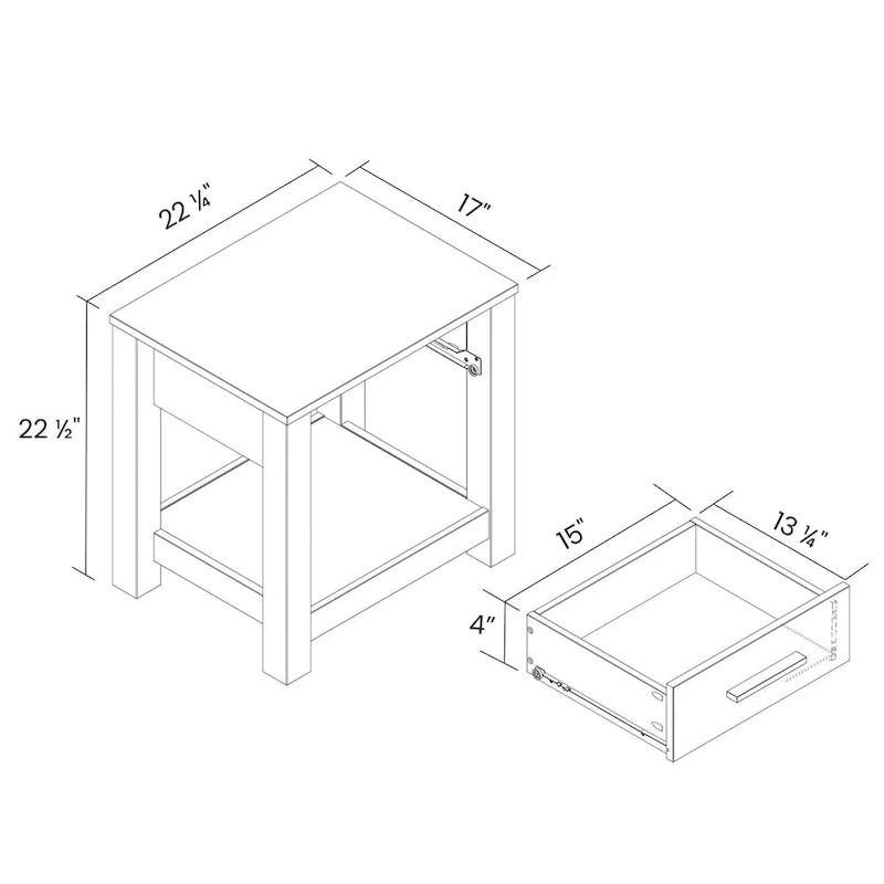 Grain Wood Furniture Loft Solid Wood 1-drawer Nightstand
