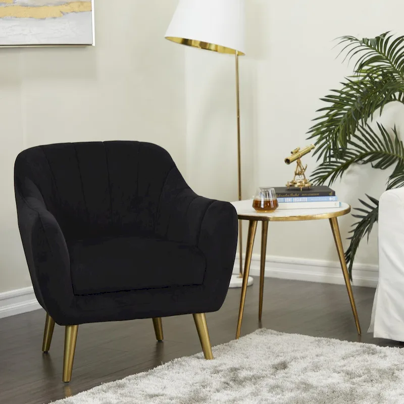 Polyester Living Room Accent Chair with Cushioned Seat – Black, Blue, or Yellow