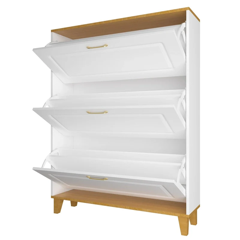 3-Drawer Entryway Shoe Cabinet with Pull-Down Folding Drawers — Compact MDF Design