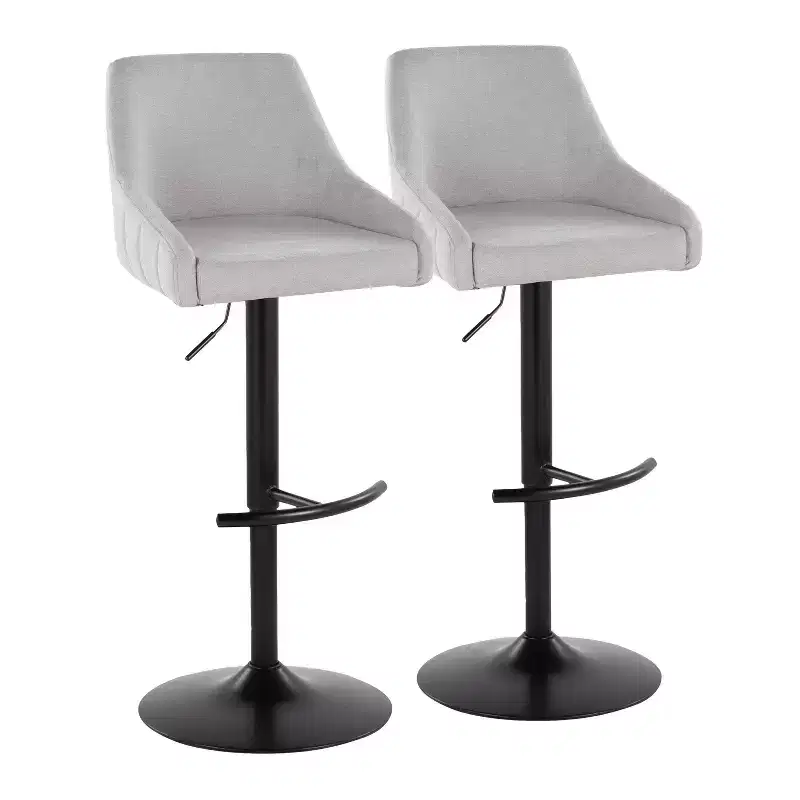 LumiSource Set of 2 Hannah Adjustable Barstools Black Metal/Gray Fabric