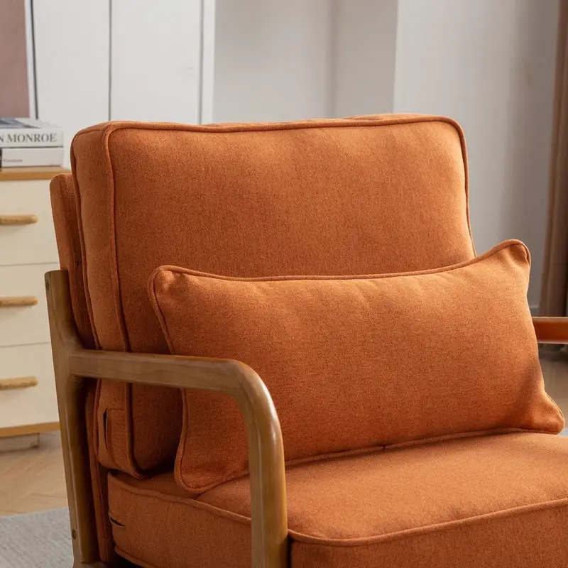 SEYNAR Mid Century Boucle Uplostered Soild Wood Accent Armchair with Pillow