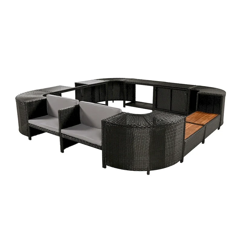 Quadrilateral Outdoor Rattan Sectional Sofa Set with Mini Sofa