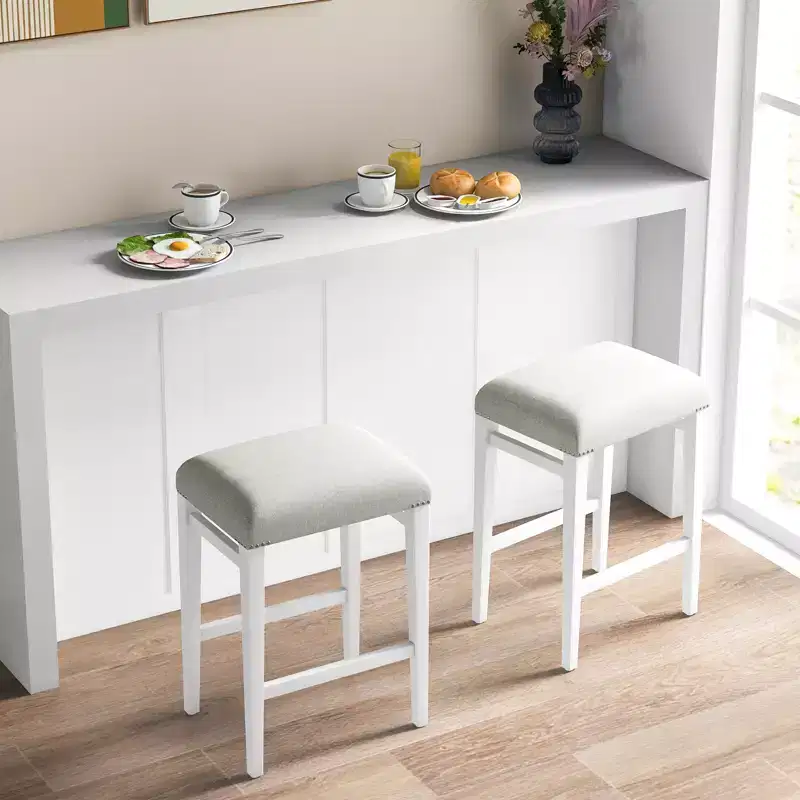 Costway Set of 2 Bar Stools Backless Counter Height Kitchen Chairs with Wooden Legs Gray