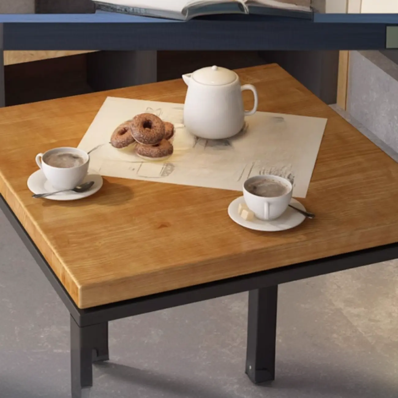 Square Wooden Top Iron Footrest Bistro Table