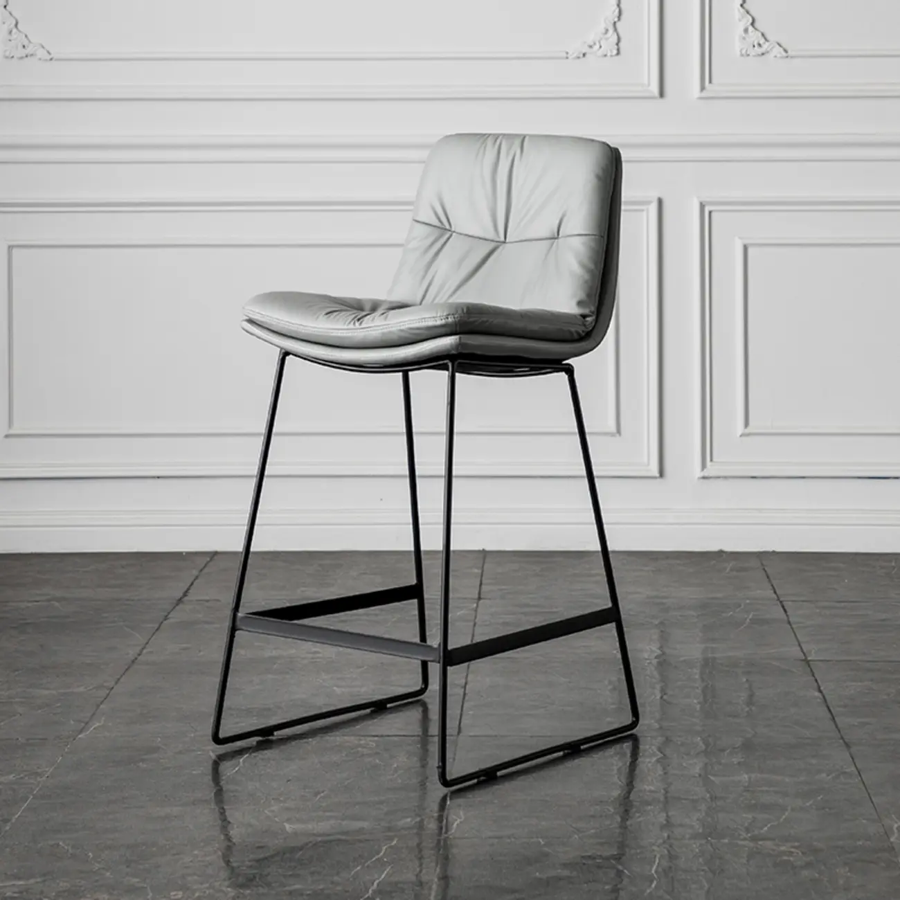 Modern Upholstered Low Back Metal Sled Bar Stools