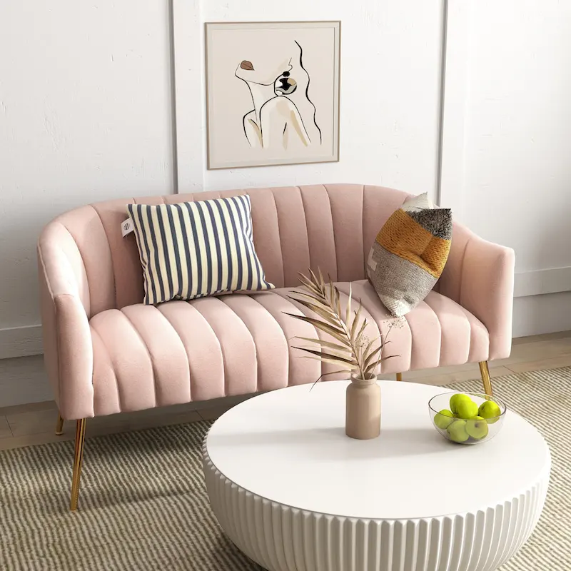Multi-Color Velvet 2-Seater Loveseat Sofa with Tufted Back & Metal Legs