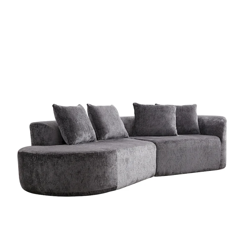 114 Chenille Deep-Seat Sectional Sofa with 4 Pillows