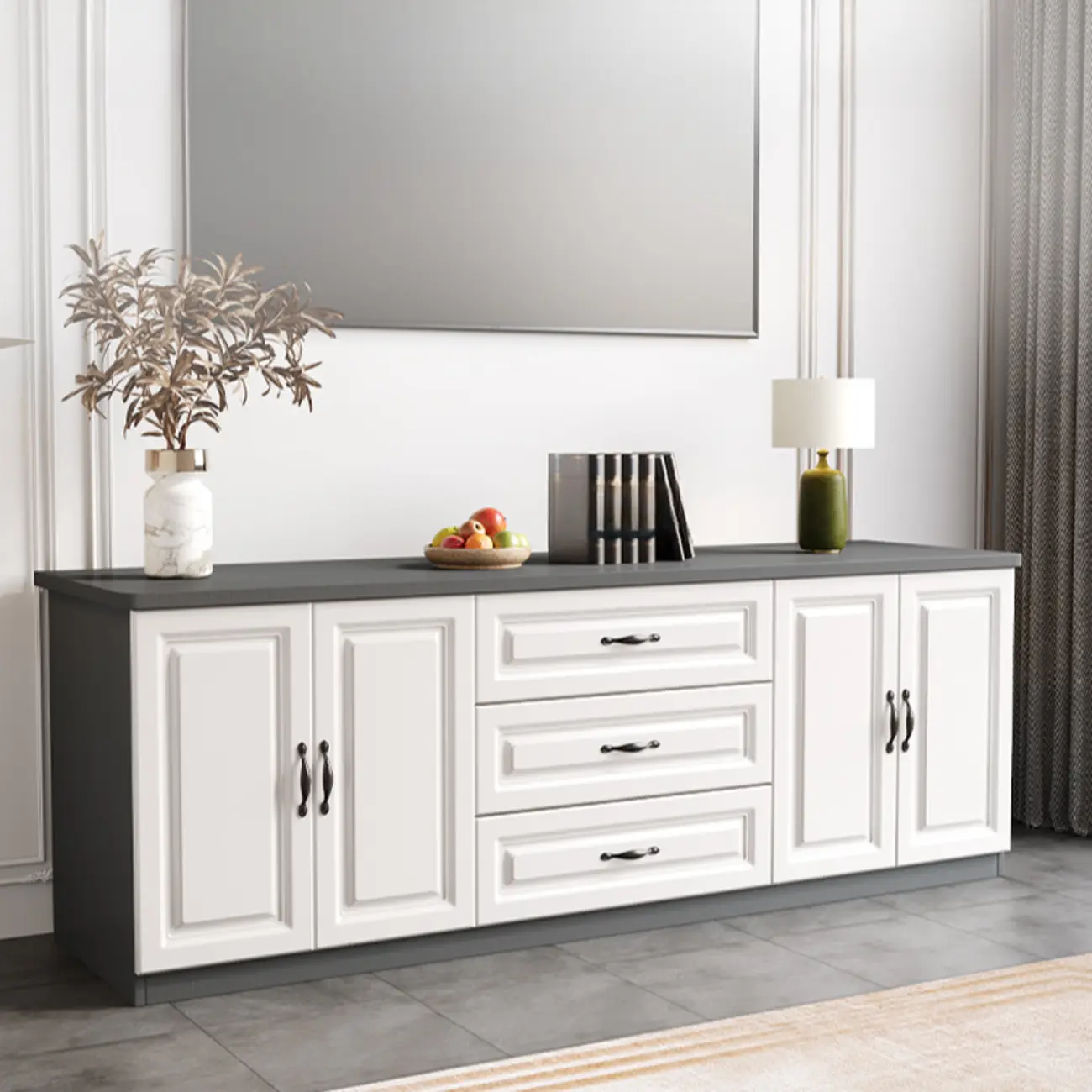 Modern Long Wood TV Stand with Cabinets