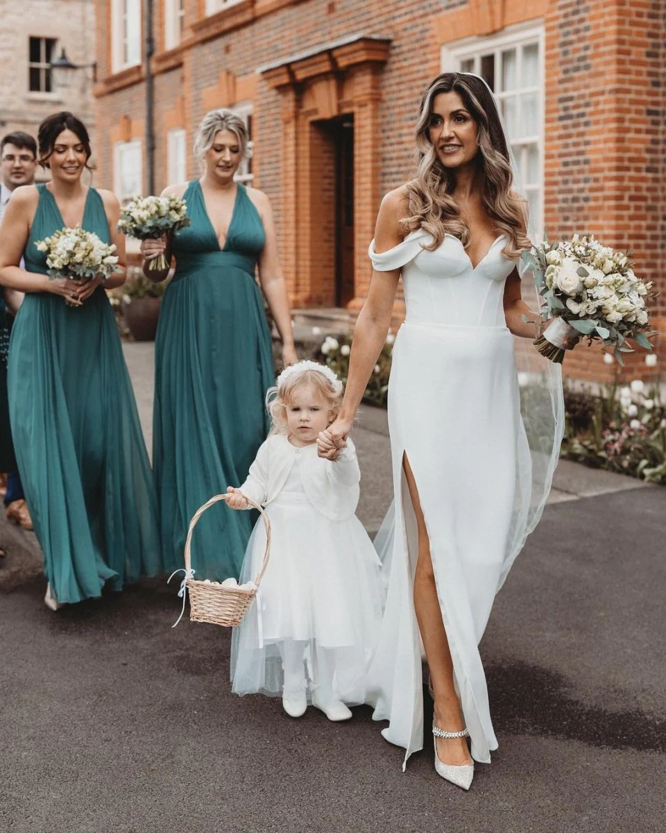Mermaid Satin Wedding Dresses Off the Shoulder with Slit