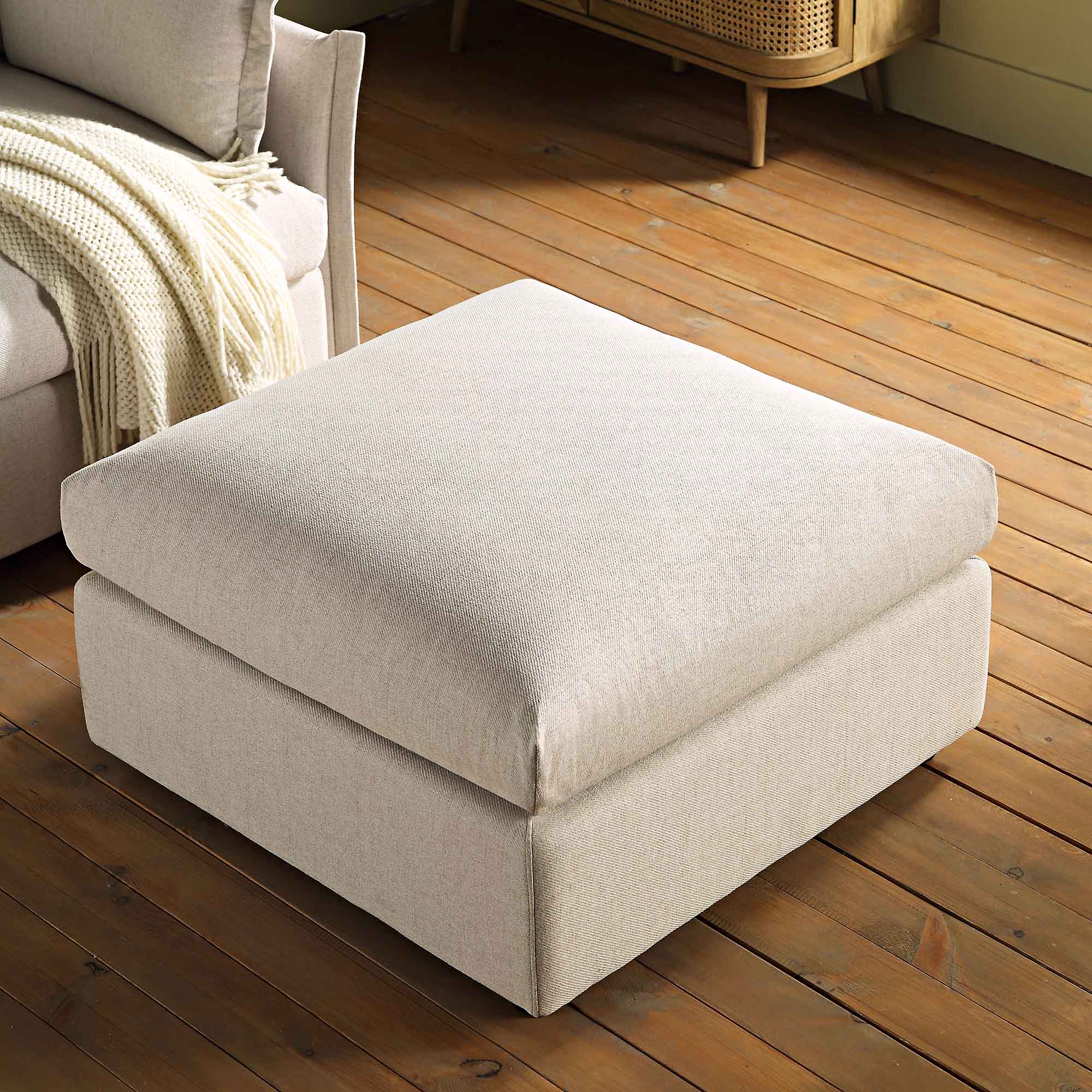 Beige Fabric Pouffe