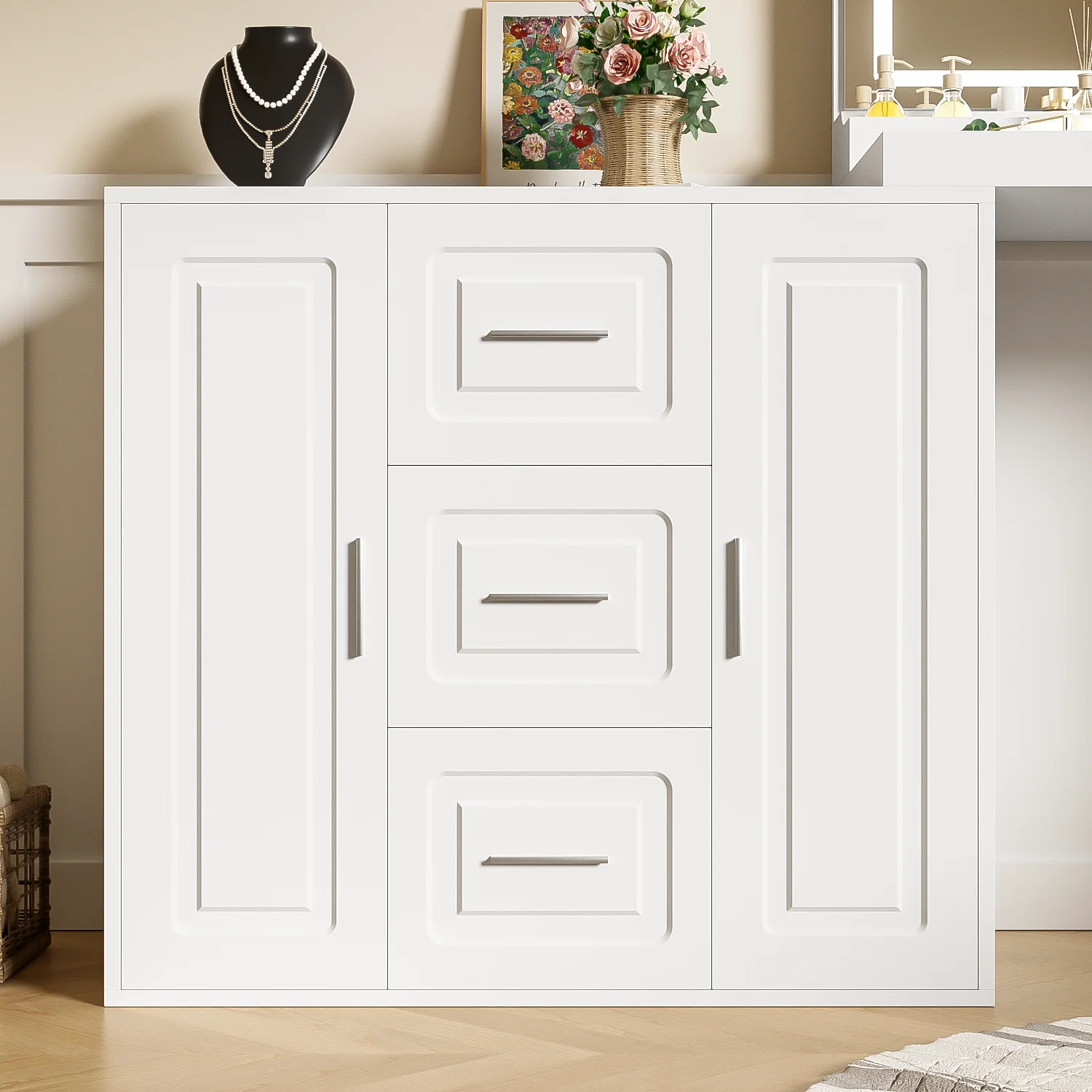 Walker Edison | 59' Dresser and Makeup Vanity Desk with Mirror