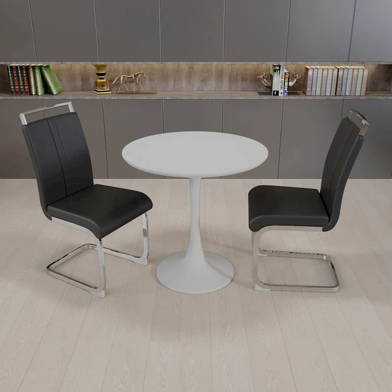 Modern 3-Piece Dining Set with Round Table & 2 High Back C-shaped Tube Chairs