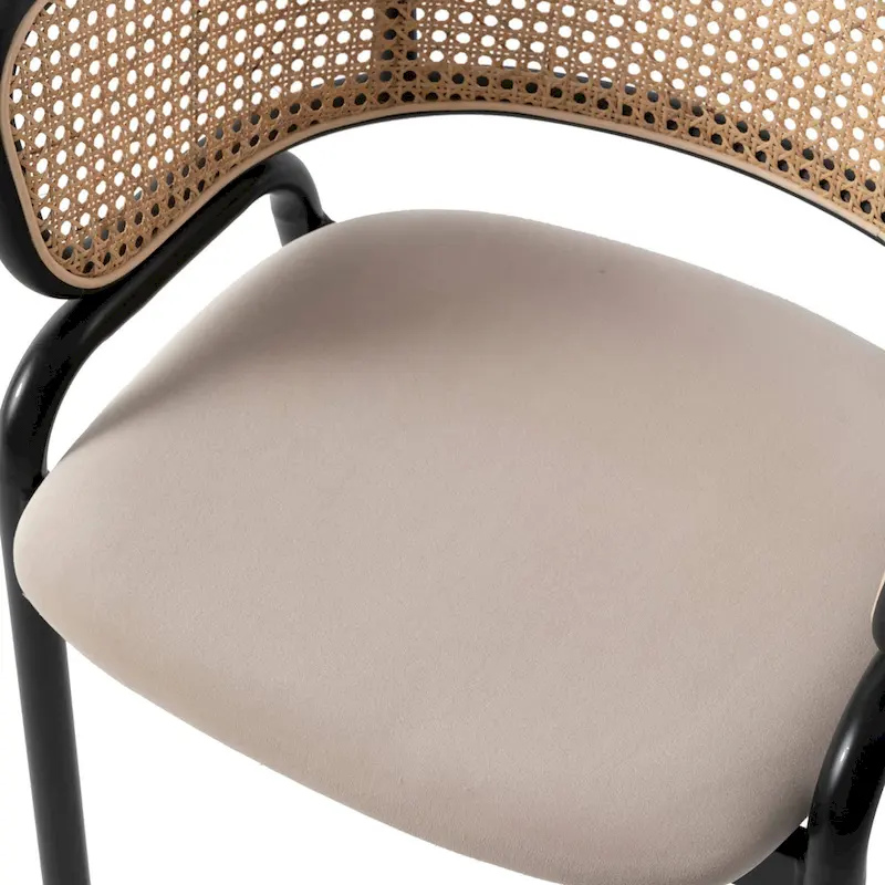 Wicker Back Dining Chair with Velvet Seat and Metal Legs