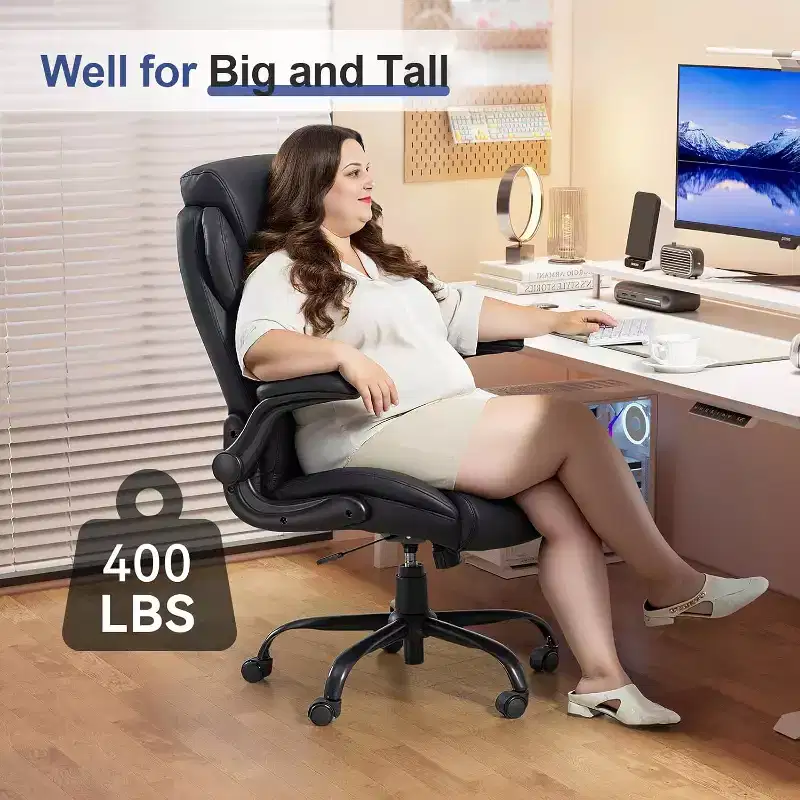 BALHAM TRADE-400LBS Big and Tall Office Chair Heavy Duty Leather with Padded Flip-up Arms Swivel Rolling