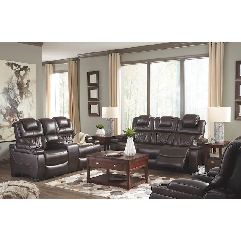Warnerton Chocolate Brown Faux Leather Power Reclining Sofa - 84 W x 38 D x 44 H
