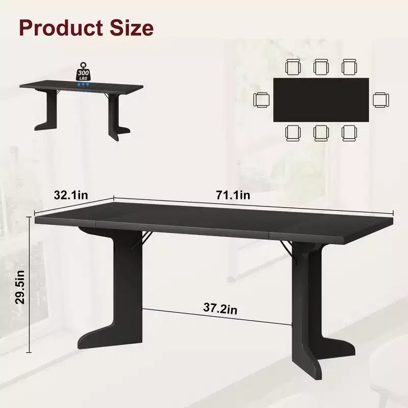 Large Dining Table for 6, Farmhouse Kitchen Table with Padded Top and Unique V-Shaped Feet, Rectangular Wooden Dining Table