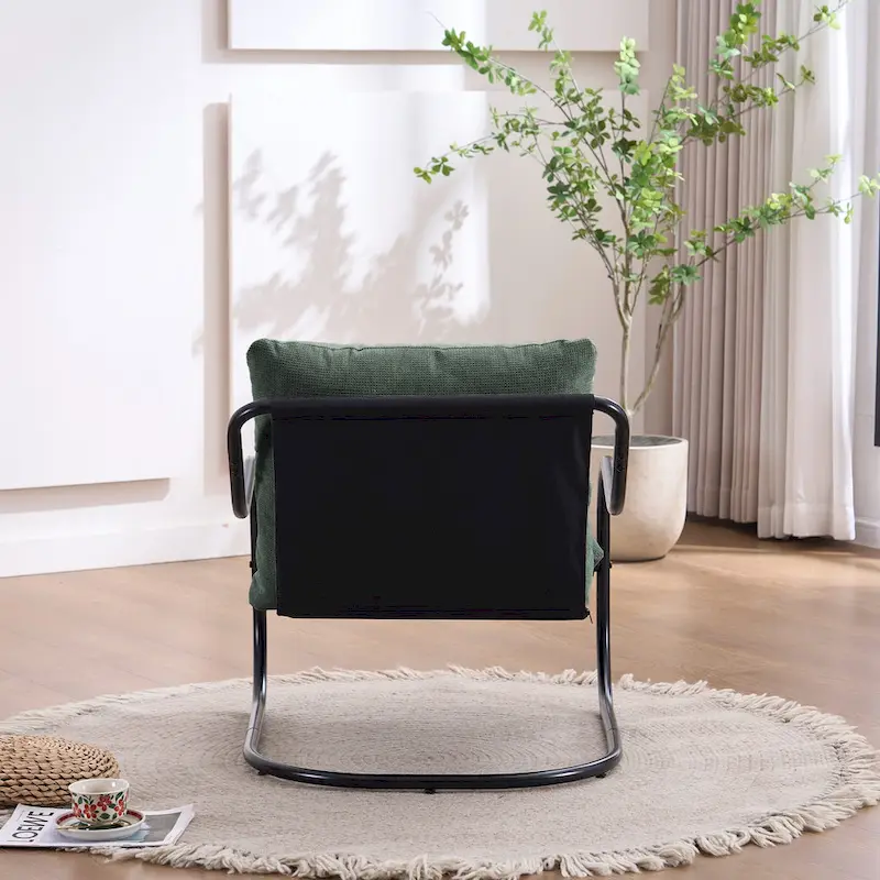 FERPIT Modern Curved Accent Chair with Faux Linen Upholstery, Comfy Lounge Chair with Metal Frame & Cushions