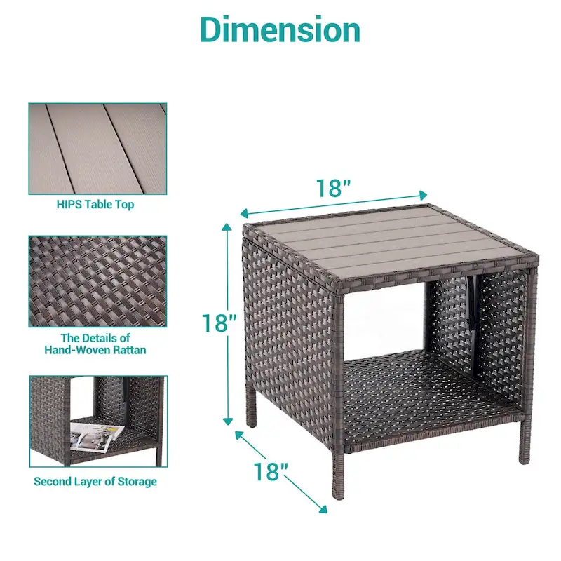 BONOSUKI 3-Piece Patio Sofa Set Brown Rattan with Side Table