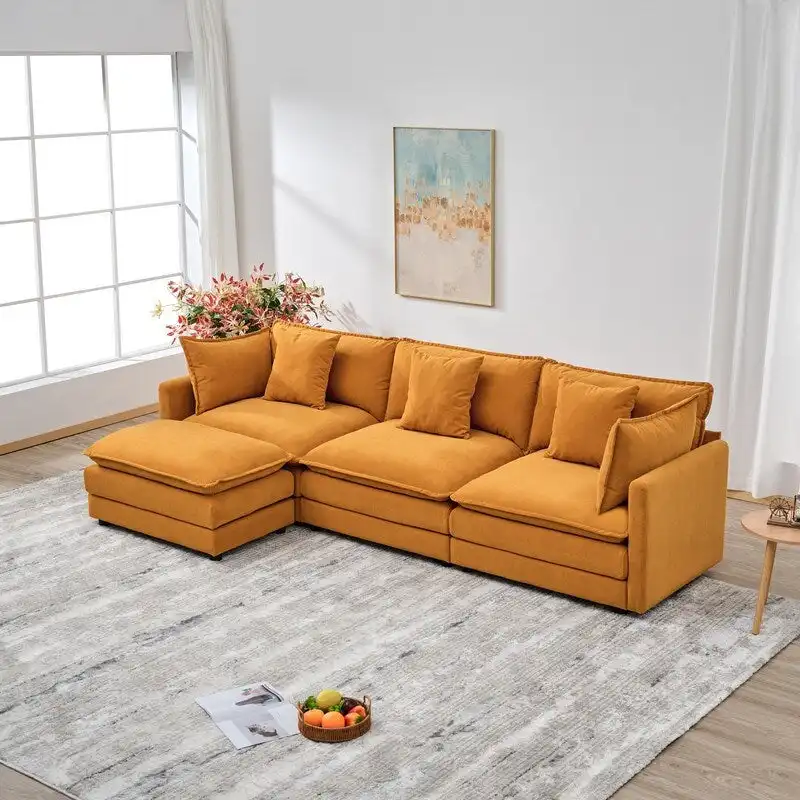 110.2  Chenille Three Seater Upholstered Sofa, Ottoman