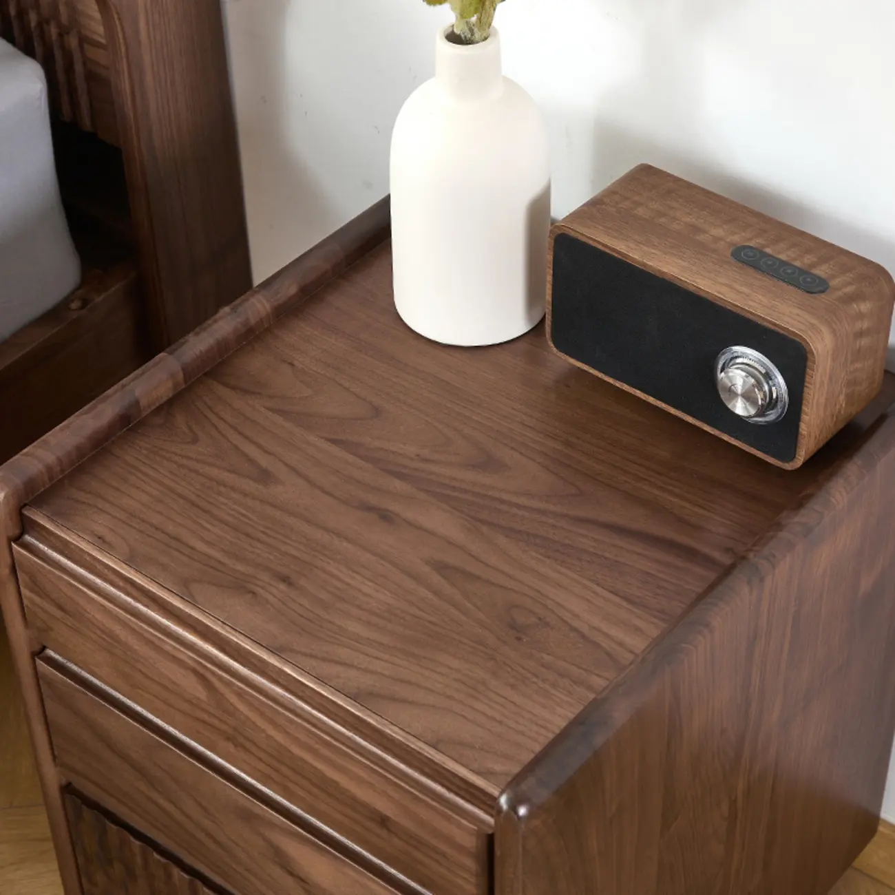 Brown Modern 3-drawer Solid Wood Bedside Nightstand