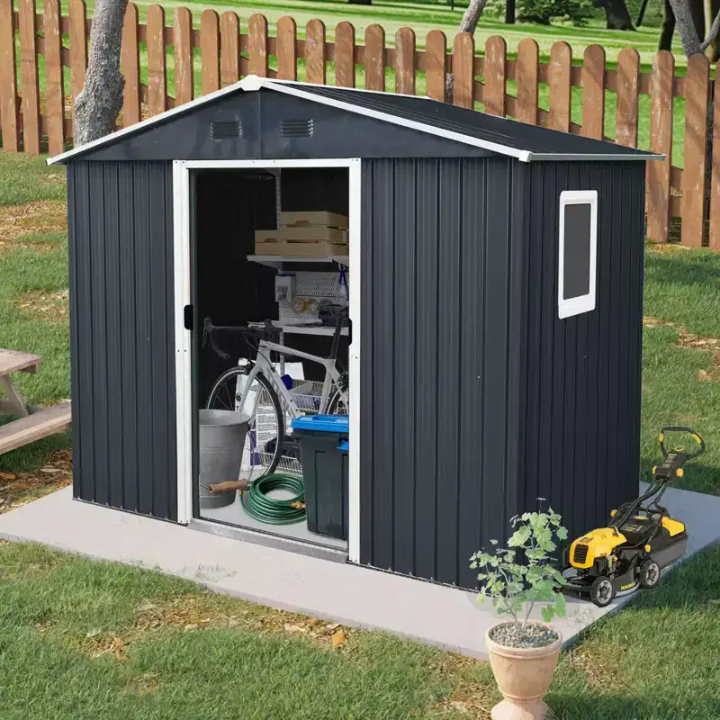 8ft x 4ft Outdoor Metal Storage Shed With window and metal foundation,Gray