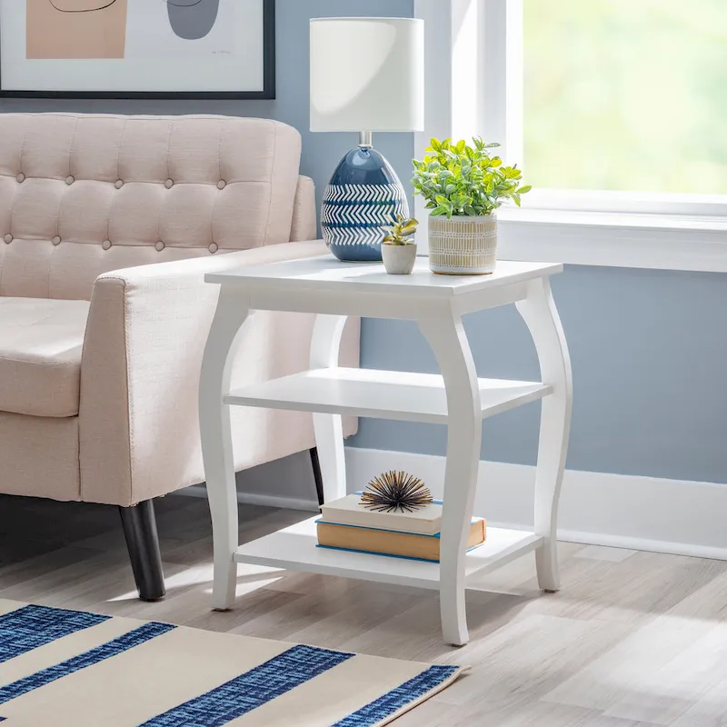 Ingrid Wood Farmhouse Side Table with 2 Shelves
