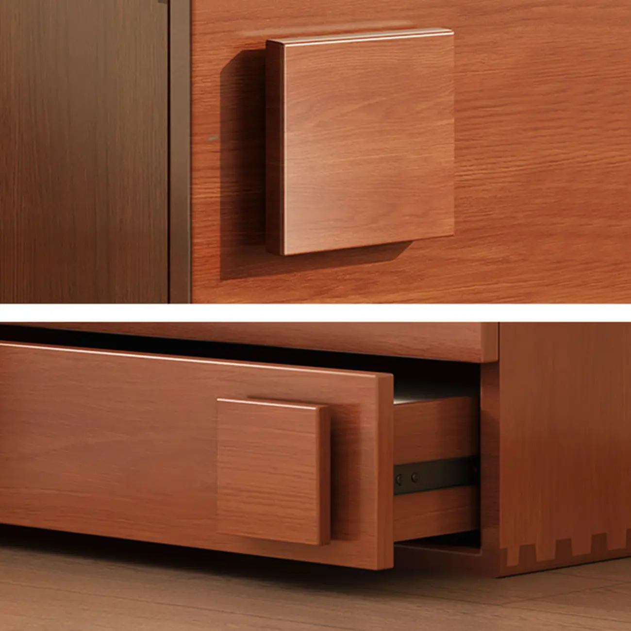 Cubical Solid Wood Double Drawer Nightstand in Nut-Brown