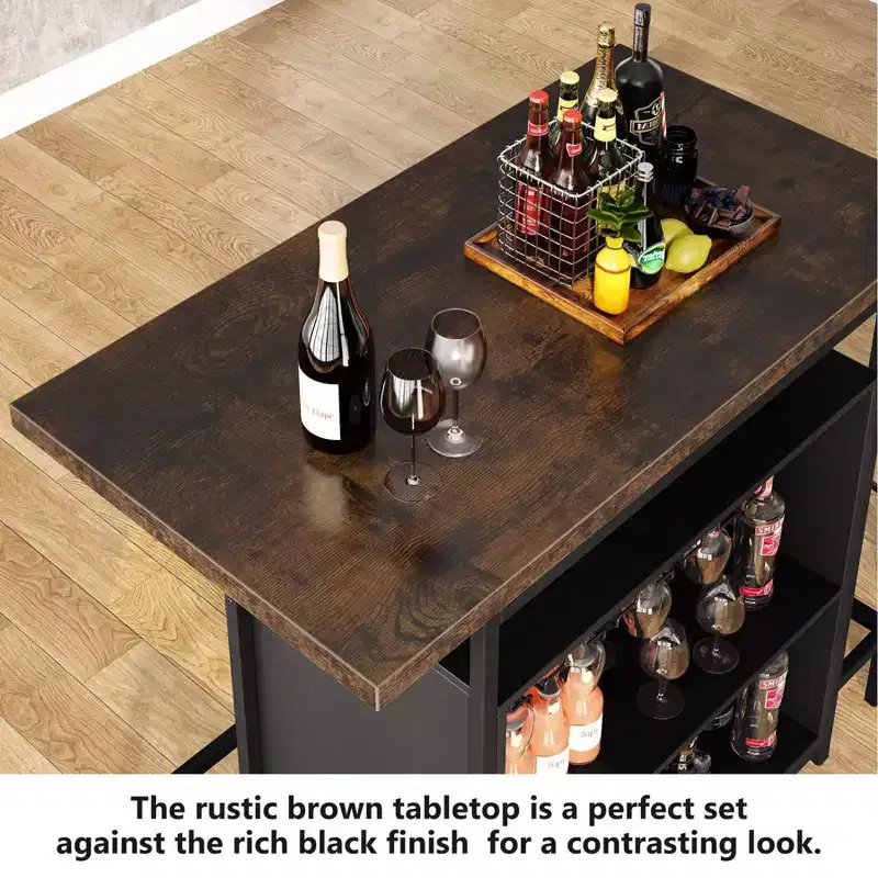 LITTLE TREE 3 Tier Home Wine Bar Cabinet Brown/Black