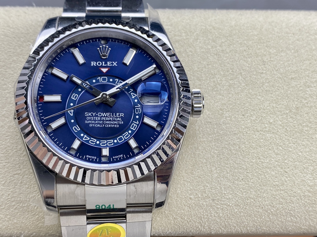 Blue dial Rolex Sky-Dweller super clone close-up view