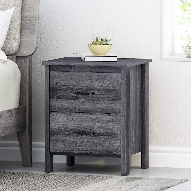 Modern Nightstand with 2 Drawers and Metal Handles