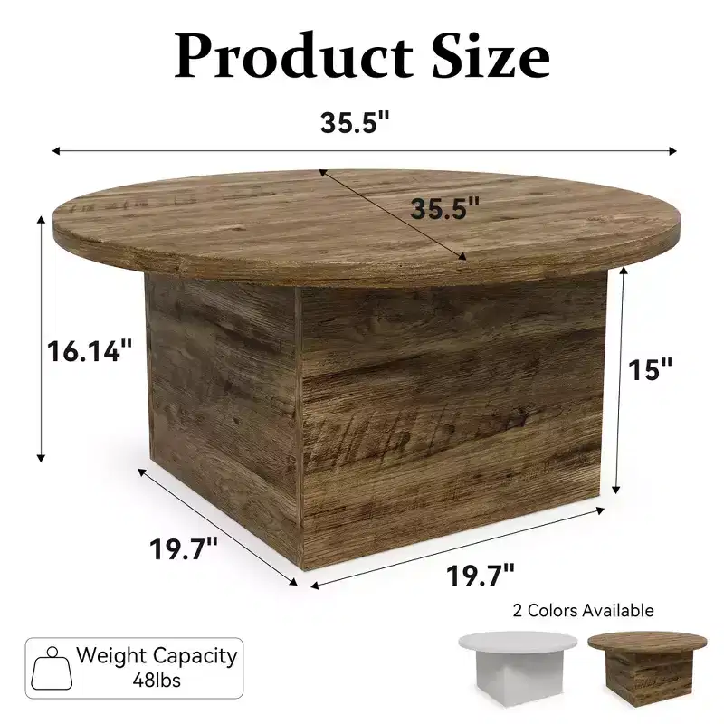 Dyonery Round Coffee Table,35-Inch Engineered Wood Coffee Table for Living Room, Center Low Cocktail Tea TableWhite