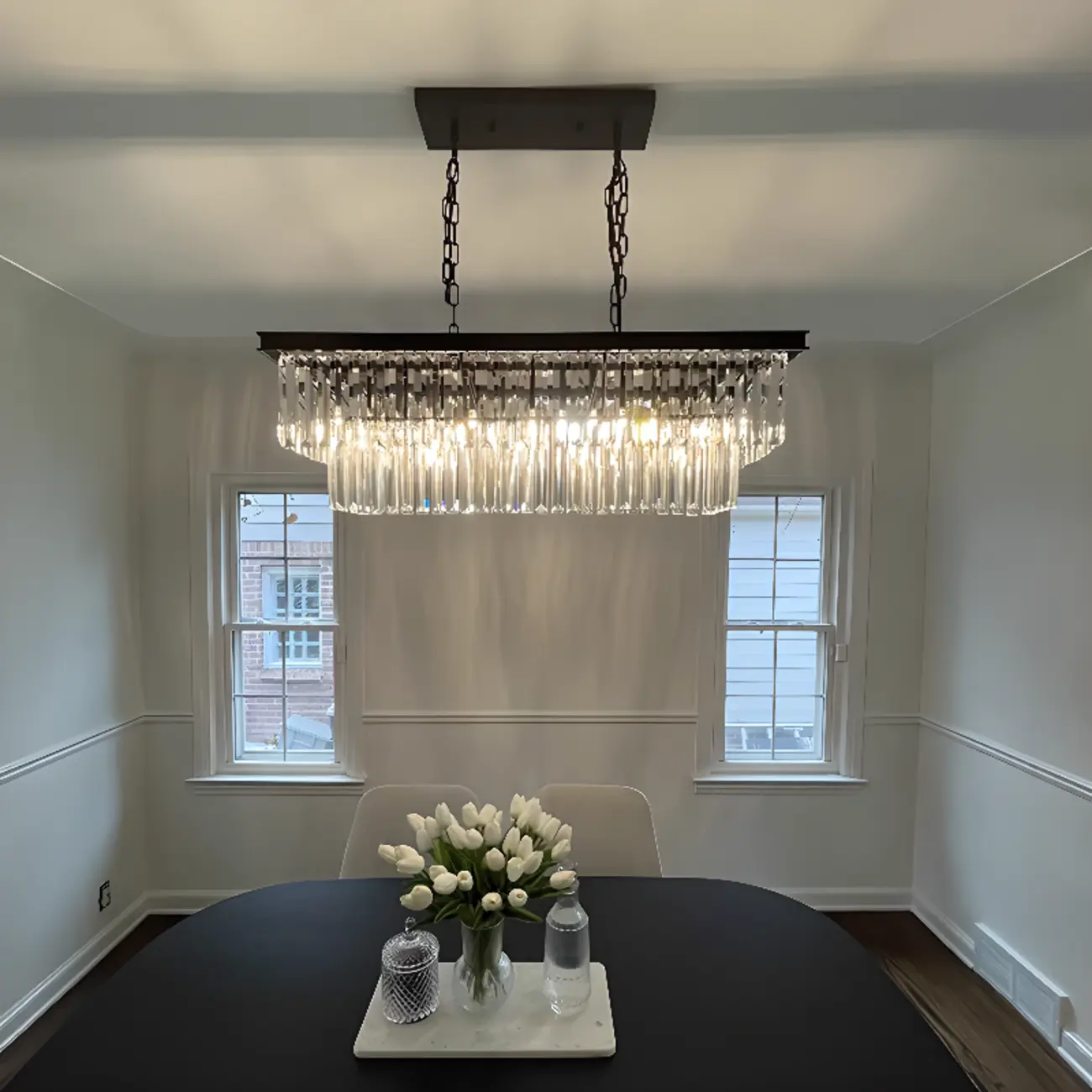 Modern Island Light 2 Tier Transparent Glass in Linear Shape