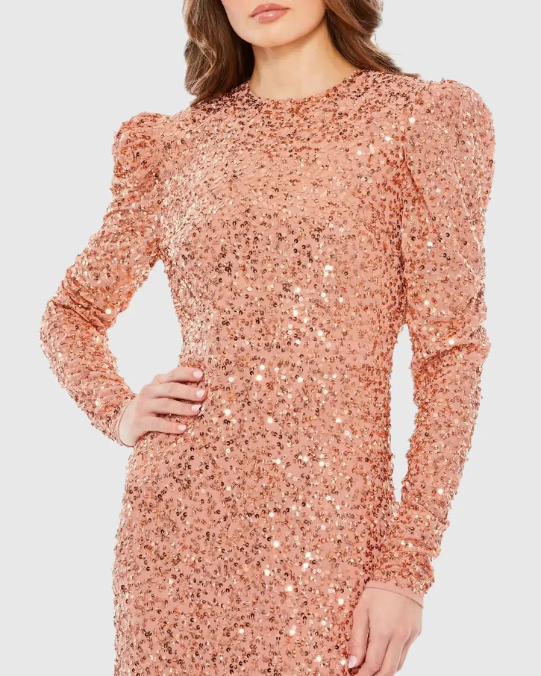Orange Sequined Long Sleeve High Neck Trumpet Dress - FINAL SALE