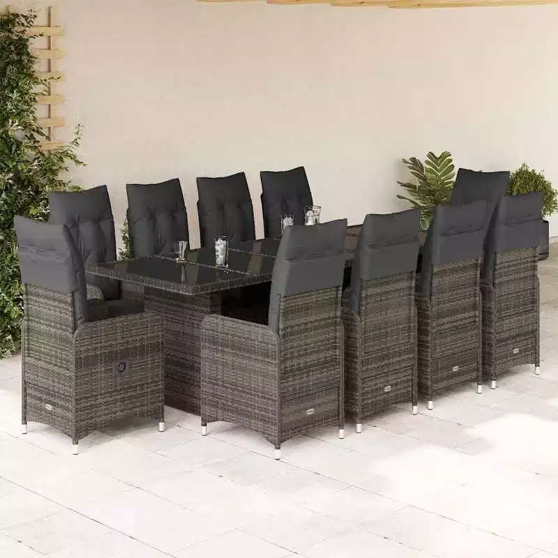 vidaXL Bistro Set Grey PE rattan, powder-coated steel, tempered glass