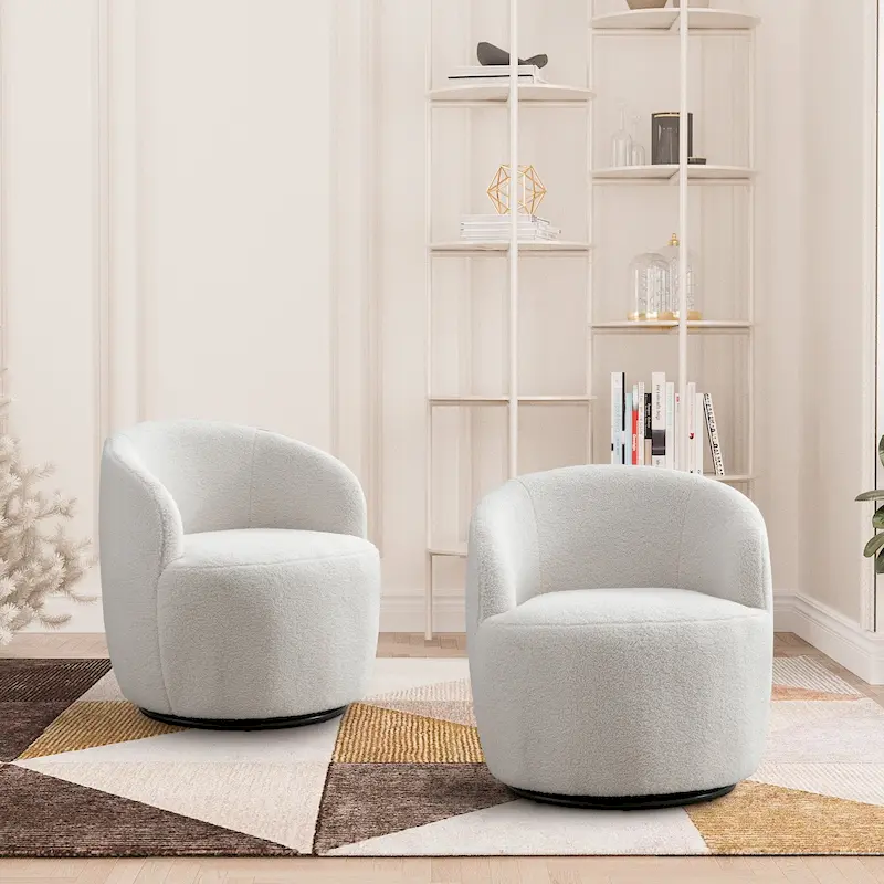 Ouyessir Modern Teddy Upholstered Swivel Barrel Chair(Set of 2)