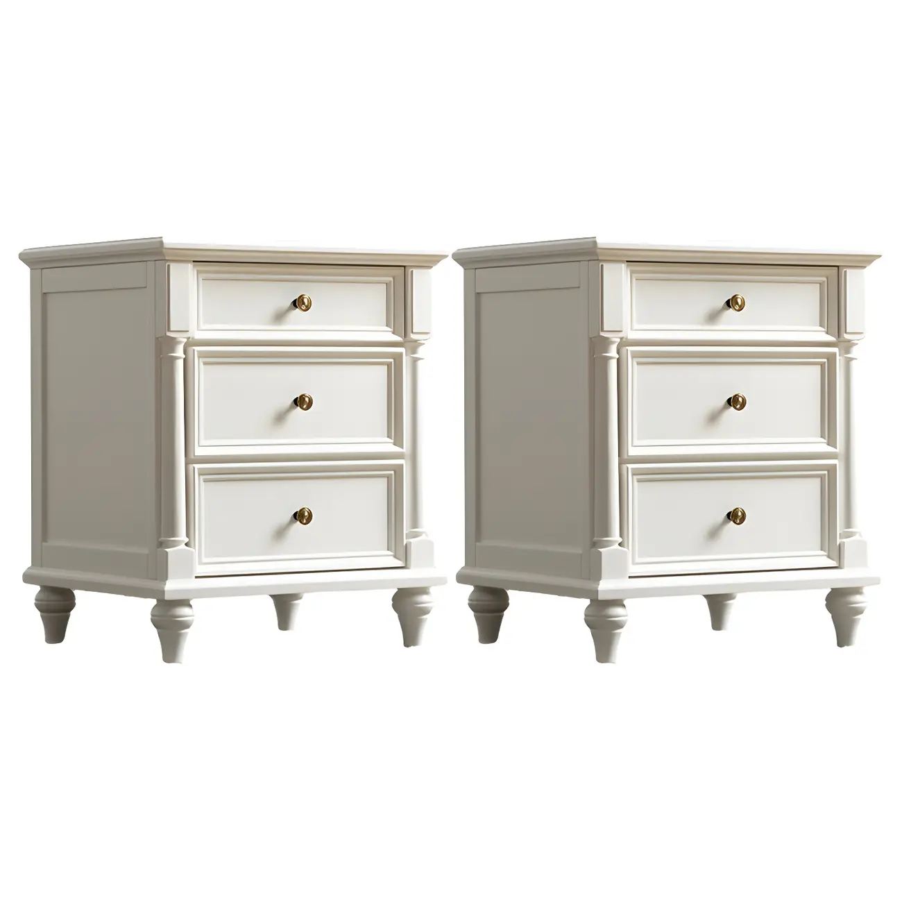 Traditional Ash Wood Nut-Brown 3-Drawer Bedroom Nightstand