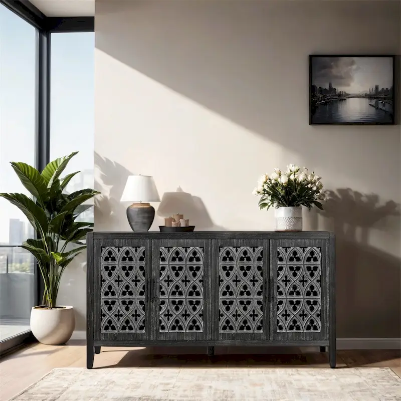 Hollow Four Door Antique Cabinet,American Country Style