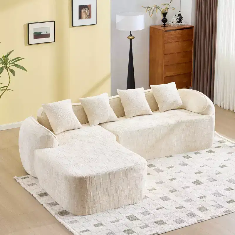 EHMKNP 101 L-Shaped Sectional Sofa with Curved Chaise  Modular Chenille Cloud Couch, No Assembly Required