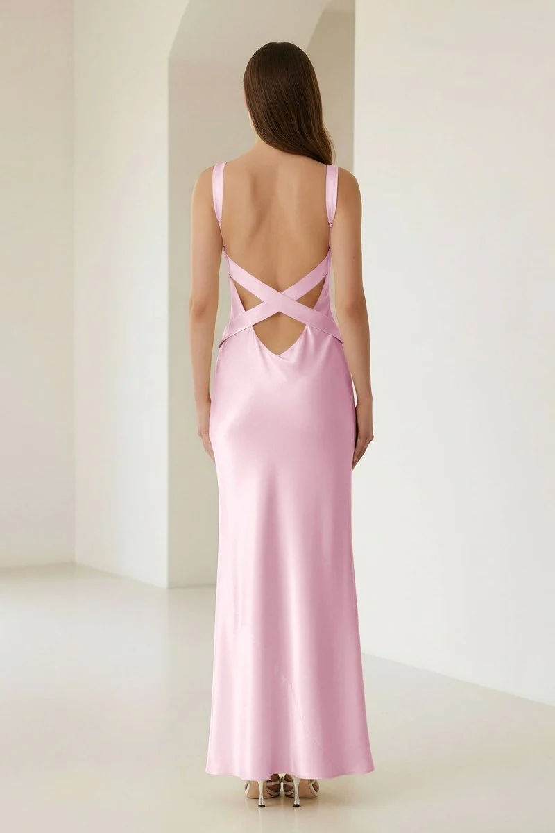 Yellow Mermaid Satin V Neck Long Party Dress