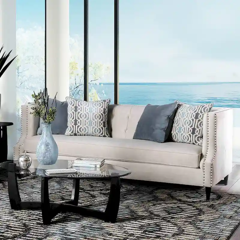 Transitional Tufted Back Tuxedo Arms Sofa