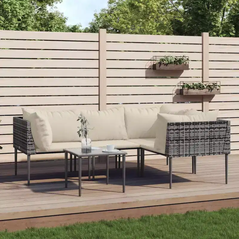 vidaXL Patio Furniture Set Outdoor Lounge Set with Cushions Gray Poly Rattan