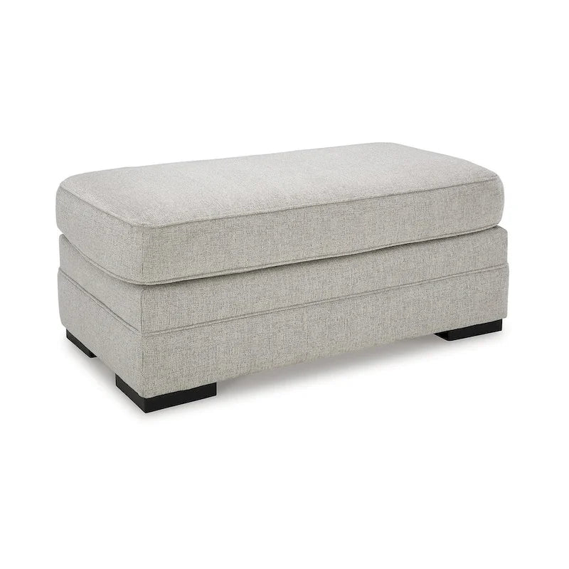 Gray Textured Polyester Ottoman with Faux Wood Legs – 1-Seat