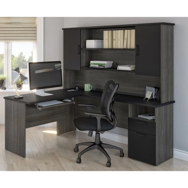 Bestar Norma L-shaped Desk with Hutch