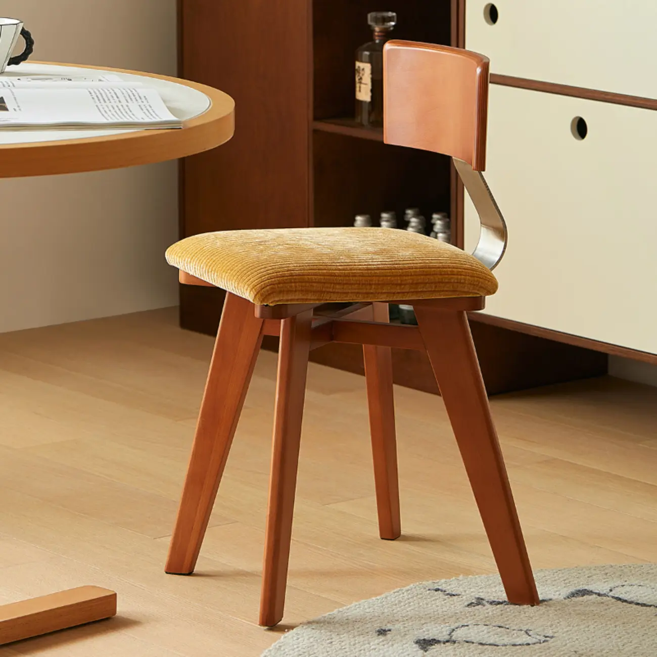 Mid-century Modern Cushioned Wooden Armless Dining Chair