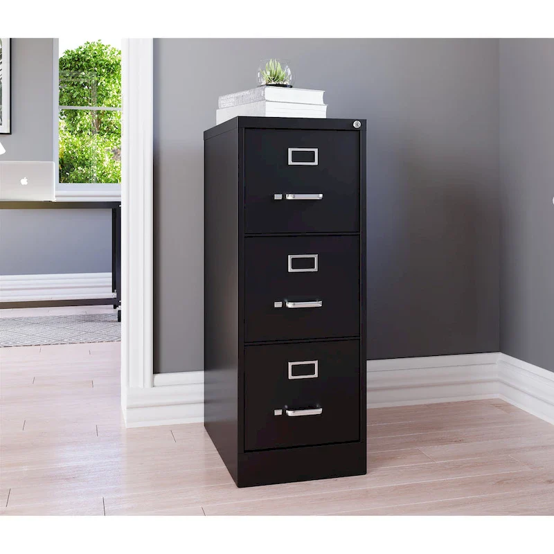 Vertical File Cabinet with Lock - Grey/Beige/Black, 3-Drawer