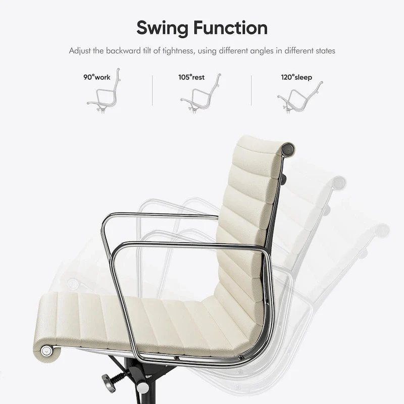 Low Back Genuine Leather Ergonomic Computer Ribbed Office Chair