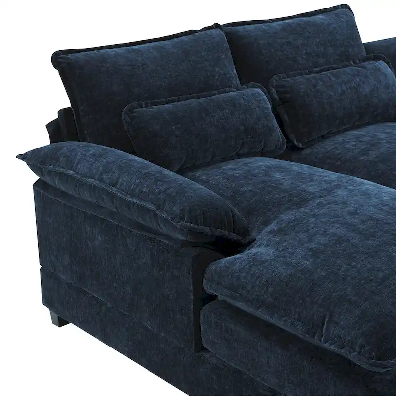 Blue Chenille 6-Seat Modular U-Shaped Sleeper Sectional Sofa with Chaise