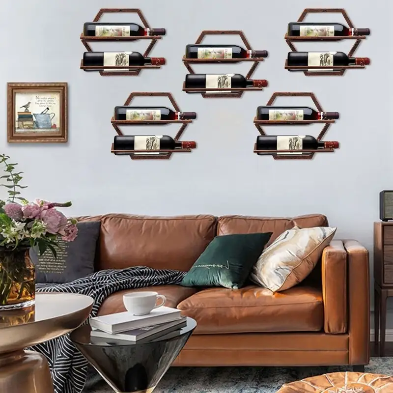 Wall-Mounted Metal Wine Rack – 2 Bottles, Black / Retro Brown / Gold